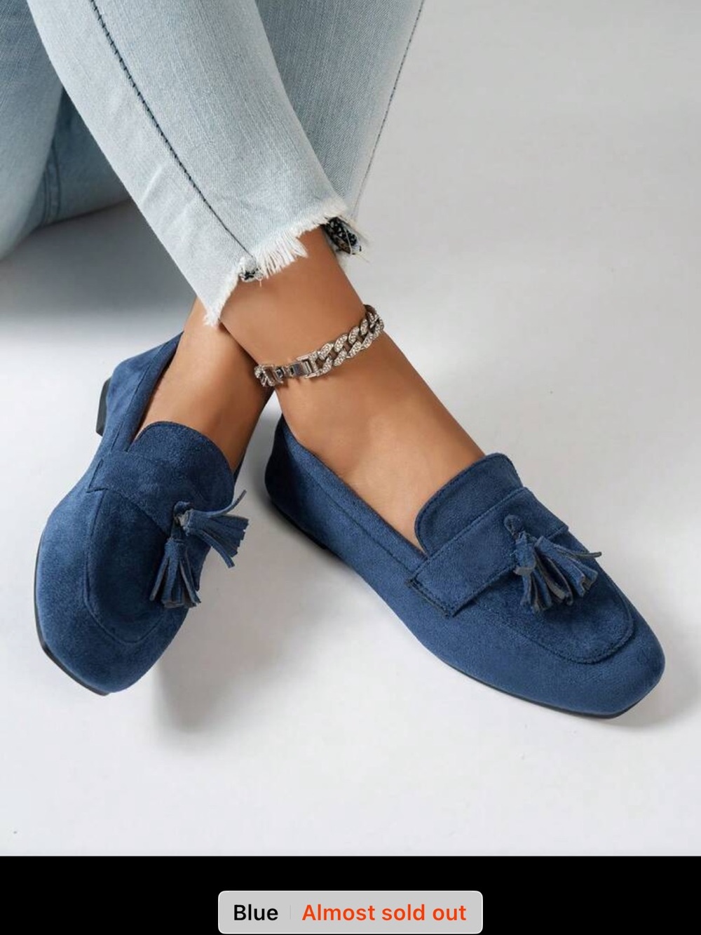 Sz 9.5 Blue Tassel Loafers for Women - Classic Faux Suede nwt